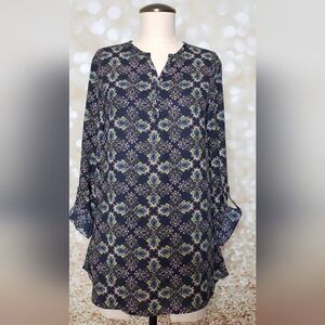 The Limited Navy & Green Printed Long Sleeve Blouse
